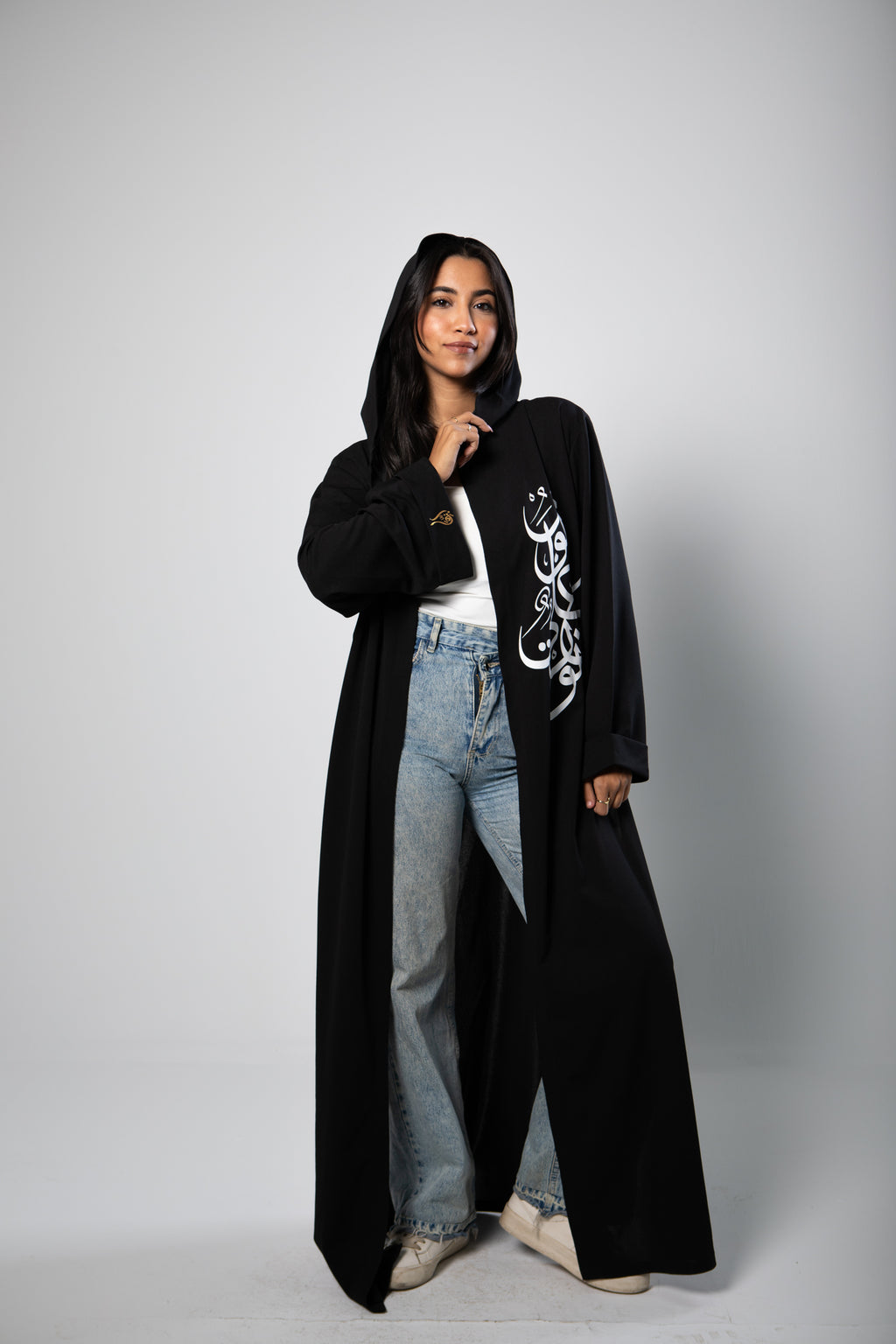 Hood Abbaya- نور على نور- White Font